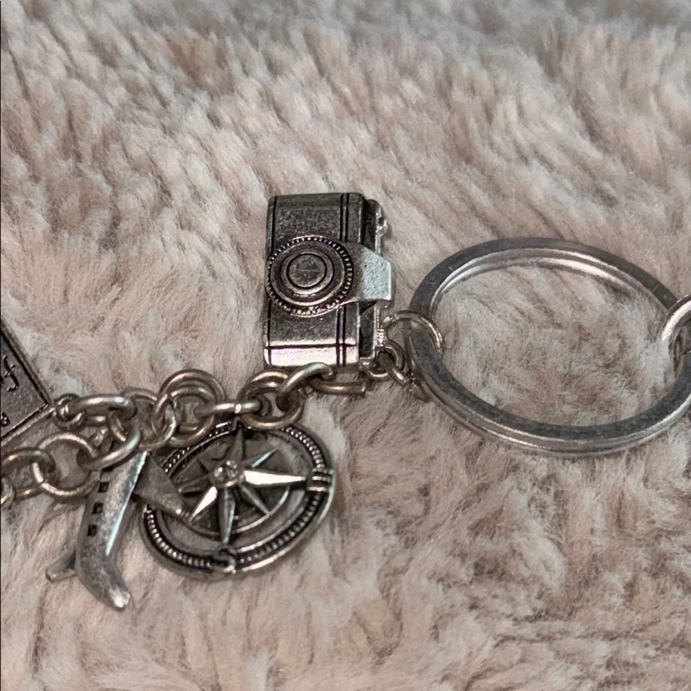 Silver Charm Keychain with Camera and Globe